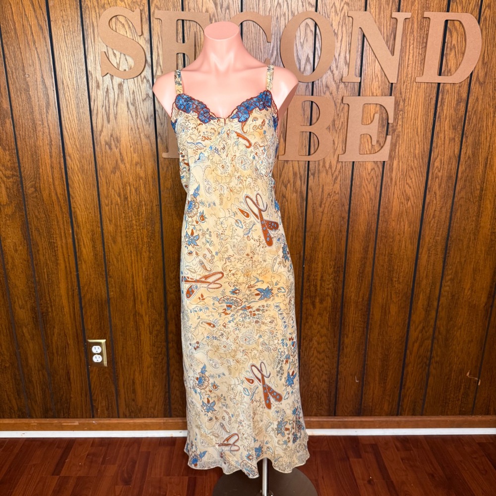 Tan Boho Slip Dress Mlle Gabrielle Womens XXL Paisley Lace Whimsigoth Y2K Maxi
